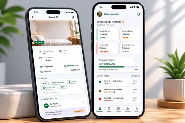 Mockup aplikasi manajemen kost buatan iDevArts untuk pemilik kost di Semarang